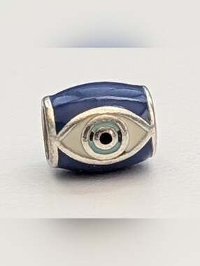 Pandora-Style Blue & White Enamel Evil Eye Charm Bead
